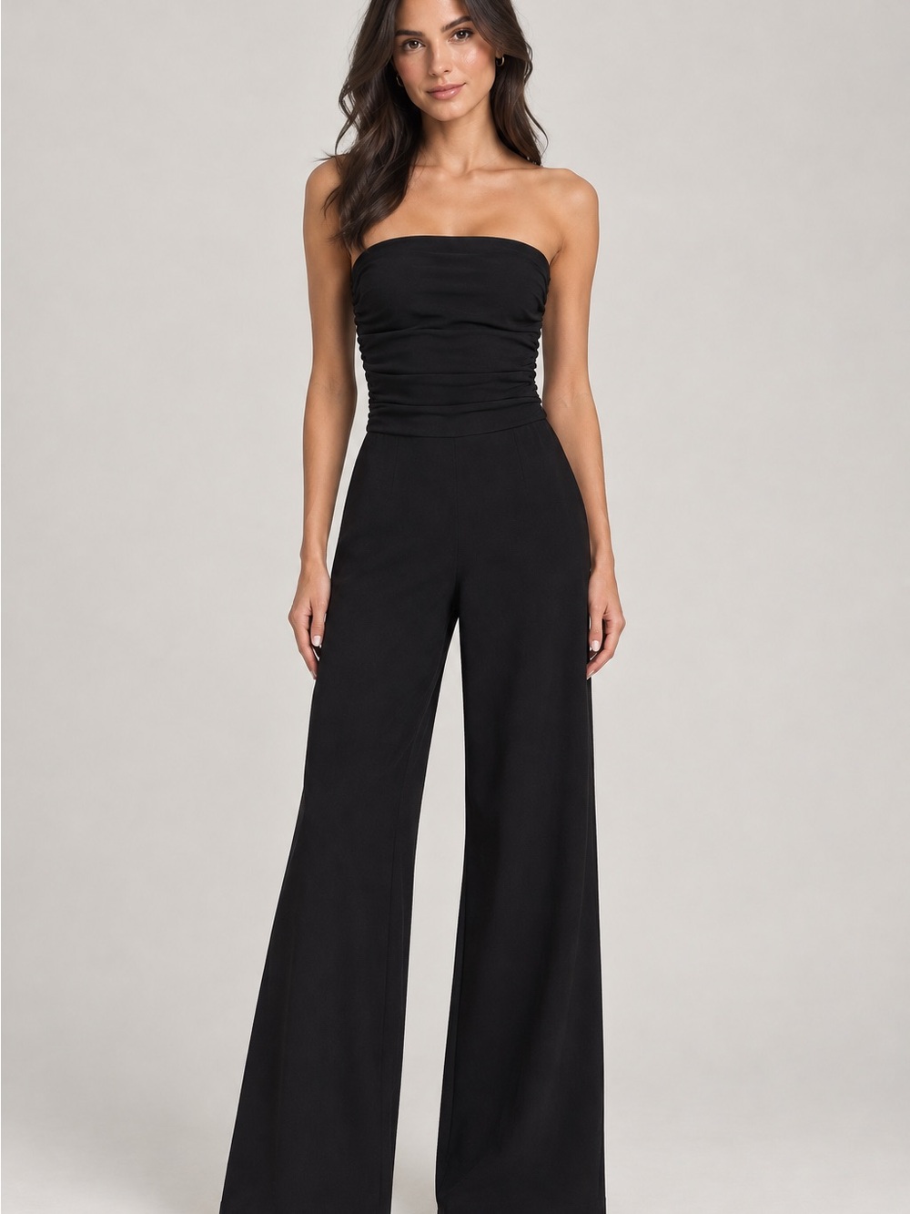 Strapless Wide-Leg Jumpsuit in Black